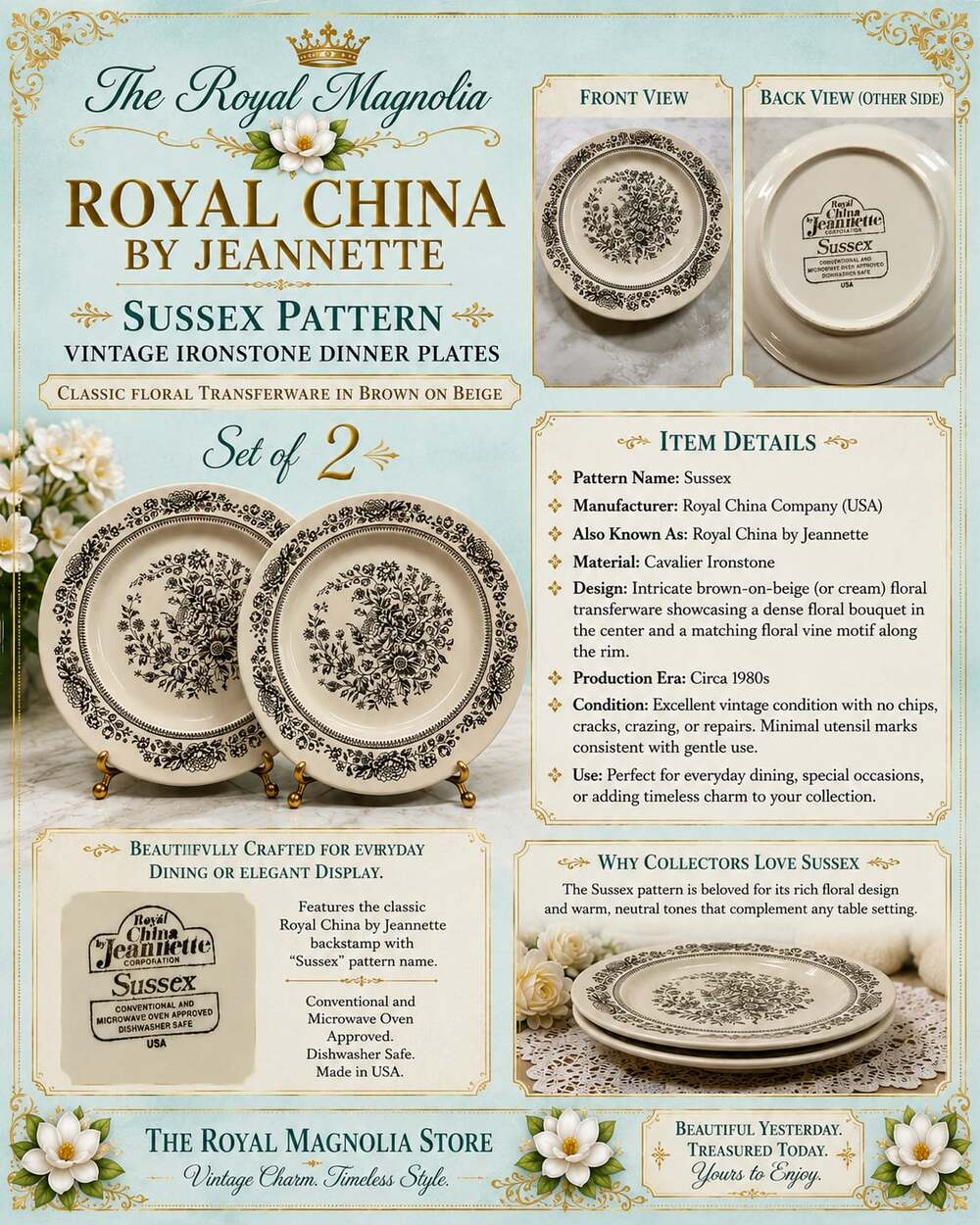 Royal China by Jeannette Sussex Pattern Vintage Ironstone Dinner Plates